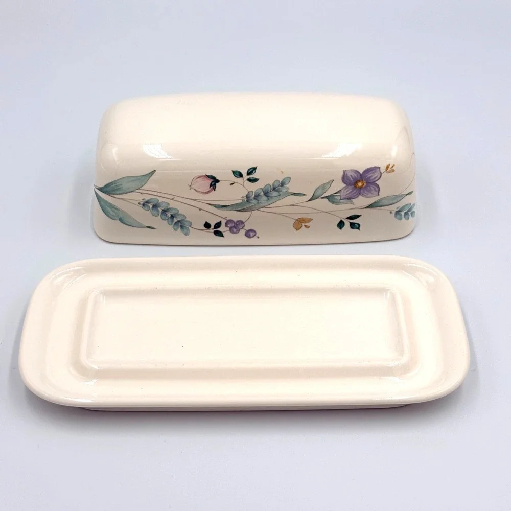 Pfaltzgraff Vtg Stoneware April Pattern 2-piece Butter Dish, Floral, Cottagecore